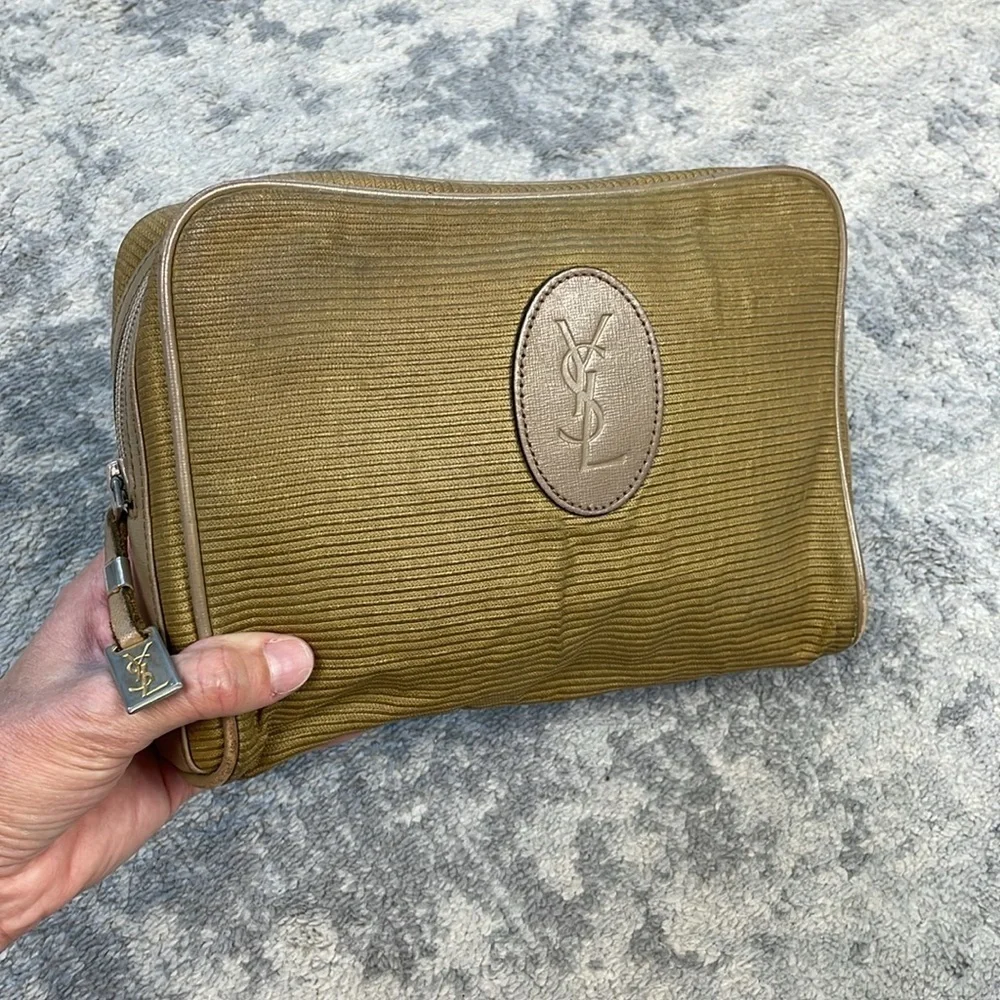 Vintage YSL Yves Saint Laurent Zip Pouch Clutch Toiletry Case Bag